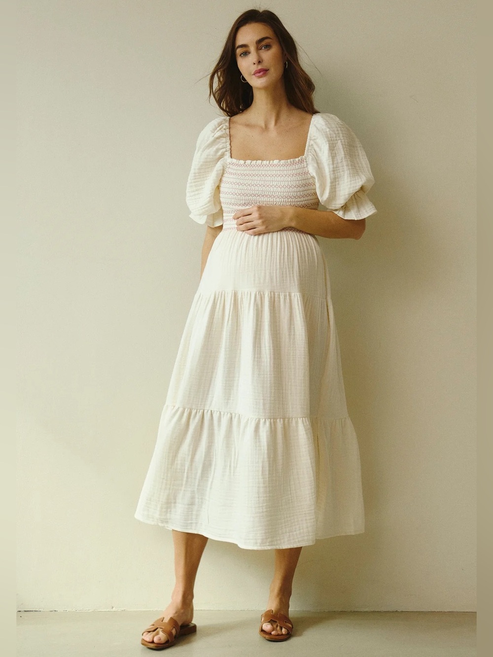 NOTHING FITS BUT yumi maternity puff sleeve smocked dress cotton S M muslin gauz
